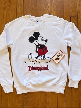 Disney White Crewneck Sweatshirt with Mickey Graphic and Red Disneyland Logo